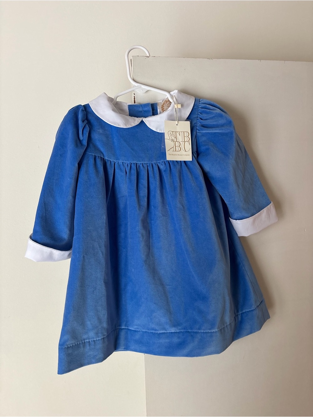 The Beaufort Bonnet Company Blue Velvet Dress w/ Collar Patsys Dinner Party 3T